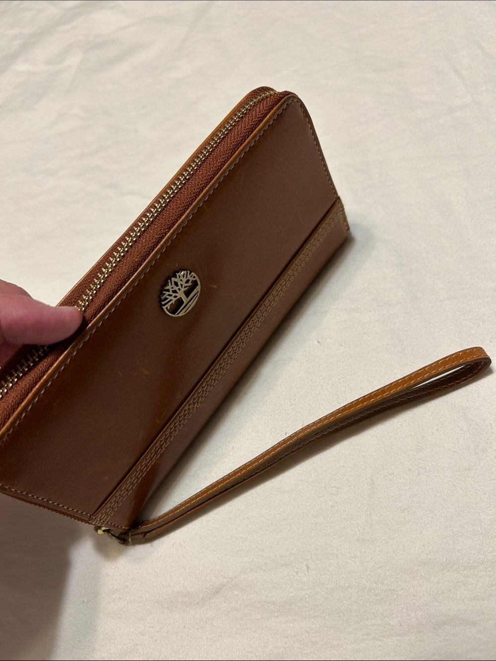 Timberland Brown Leather Wristlet Wallet with Tree Logo